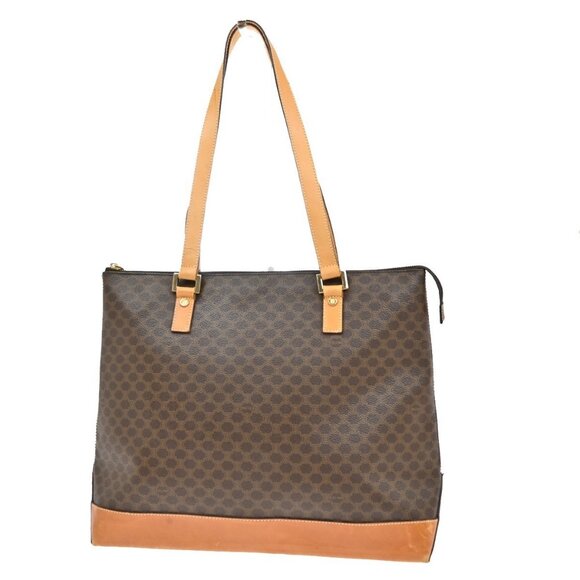 CELINE Logo Macadam Pattern Shoulder Tote Bag PVC Leather Brown GHW - Picture 1 of 16